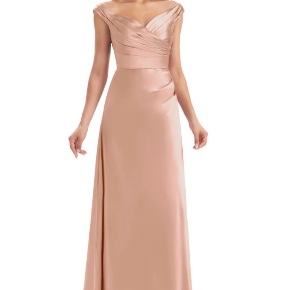Chicsew Rose Gold Bridesmaid Dress Elegant Soft Satin V-Neck Long Unique Wedding